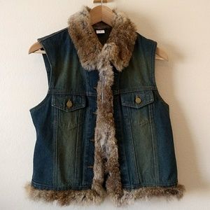 Fur Trimmed Denim Vest